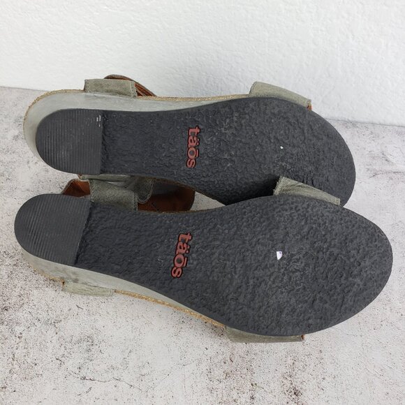 TAOS Carousel 2 Cork Wedge Leather Sandal Gray size 38 US 7/7.5 Lagenlook Boho - Picture 14 of 16